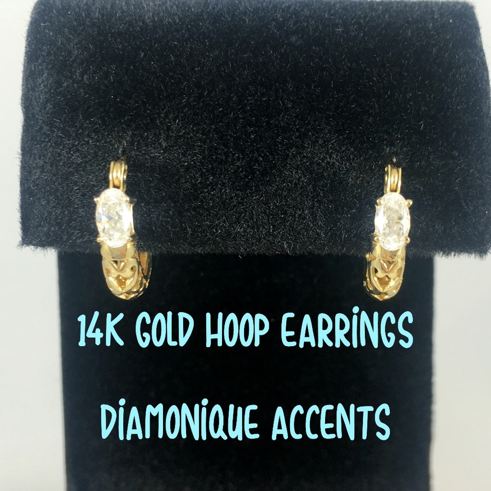 14K Gold Hoop Earrings with Diamonique Stones